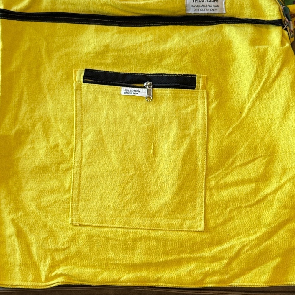 Tribe Azure Fair Trade Cotton Yellow Multi Patchwork Boho Tassel Tote Bag NWOT - Picture 12 of 16